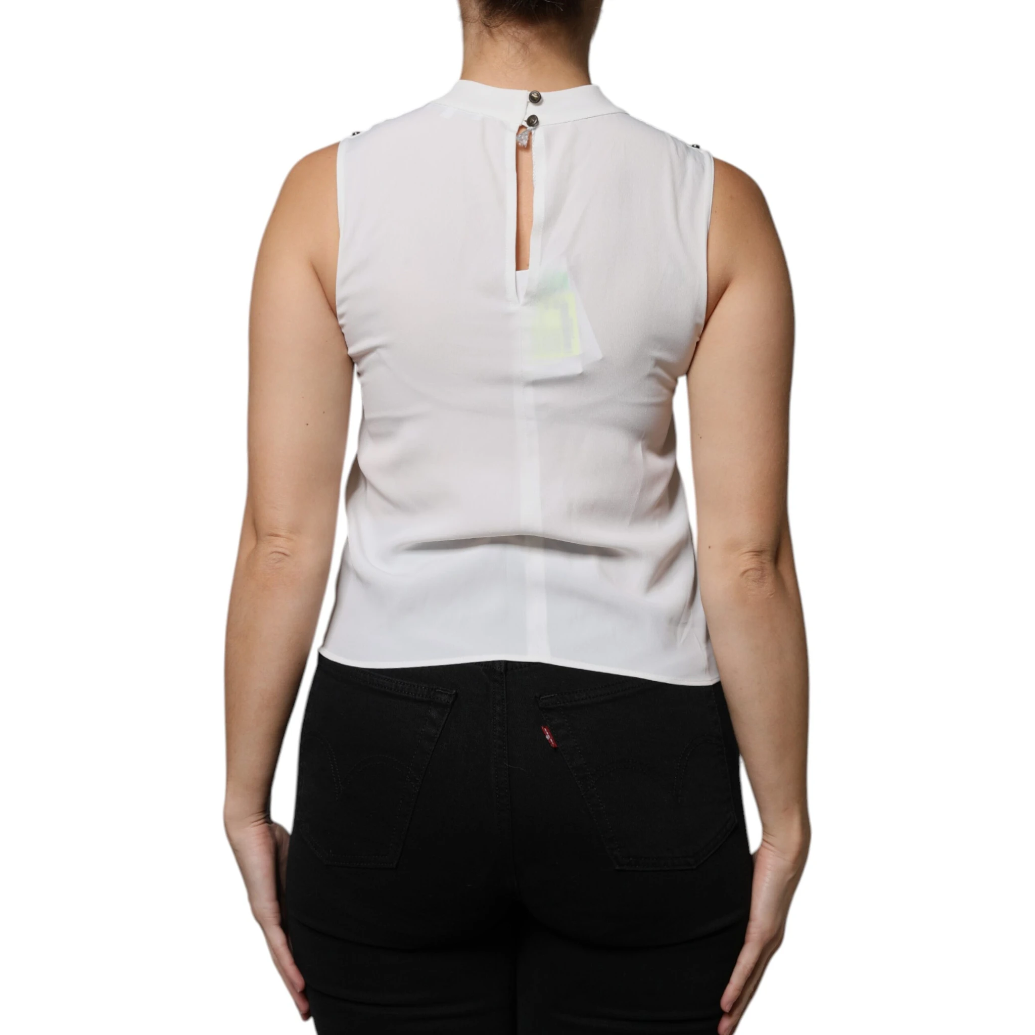 White Mock Neckline Sleeveless Tank Blouse Top
