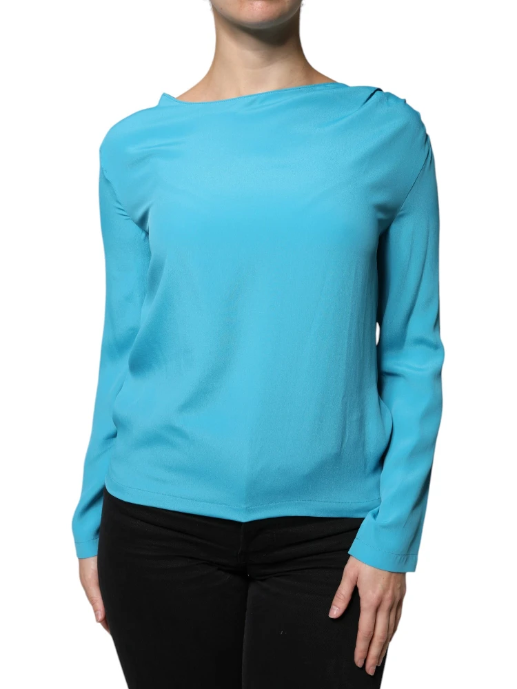 Blue Round Neckline Long Sleeves Blouse Top alternative