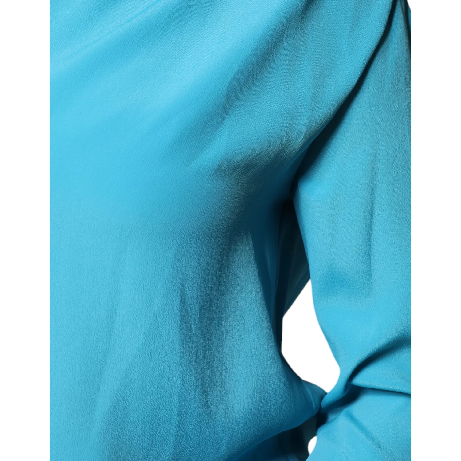 Blue Round Neckline Long Sleeves Blouse Top