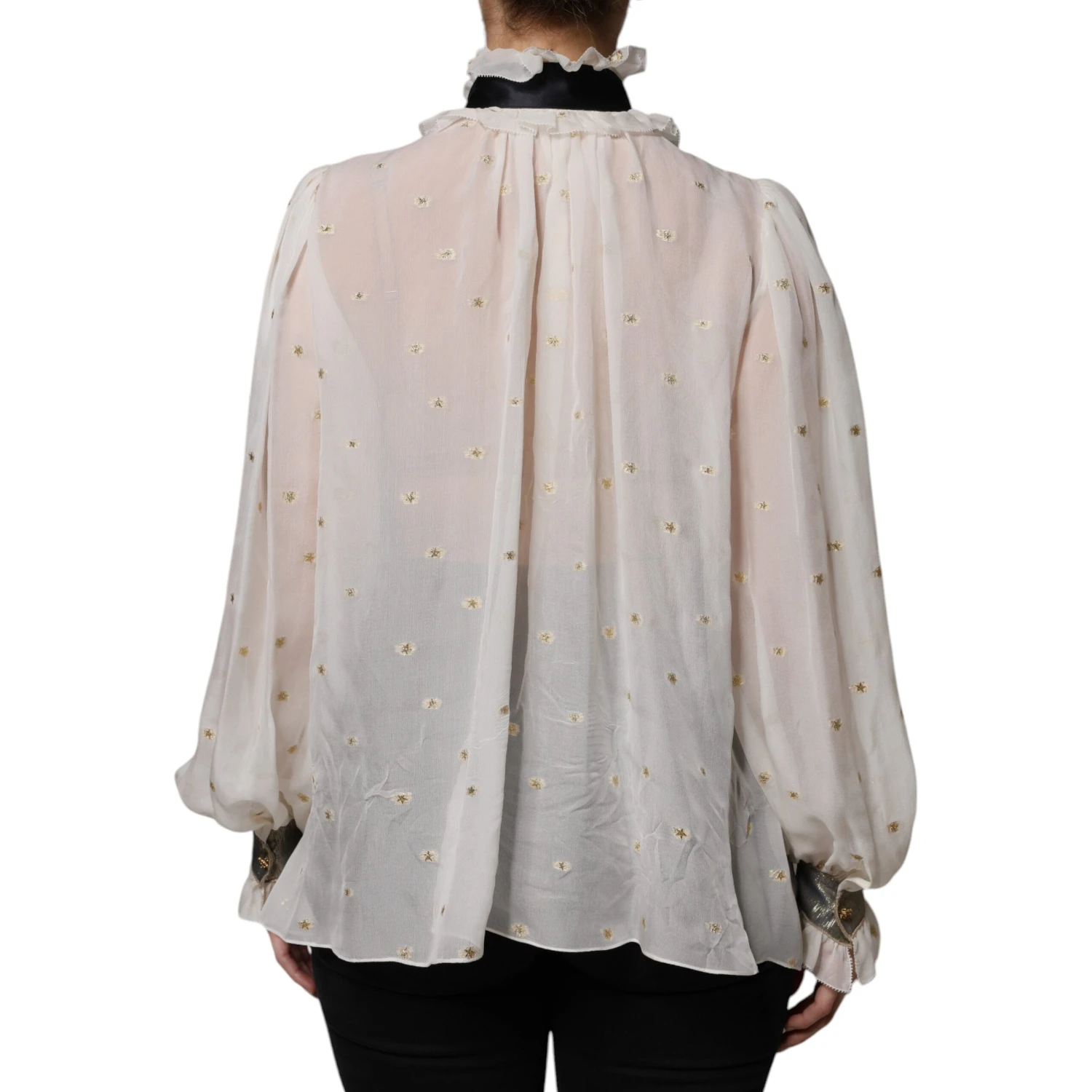 Off White Silk Blend Ascot Collar Blouse Top