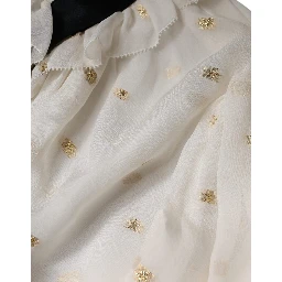 Off White Silk Blend Ascot Collar Blouse Top