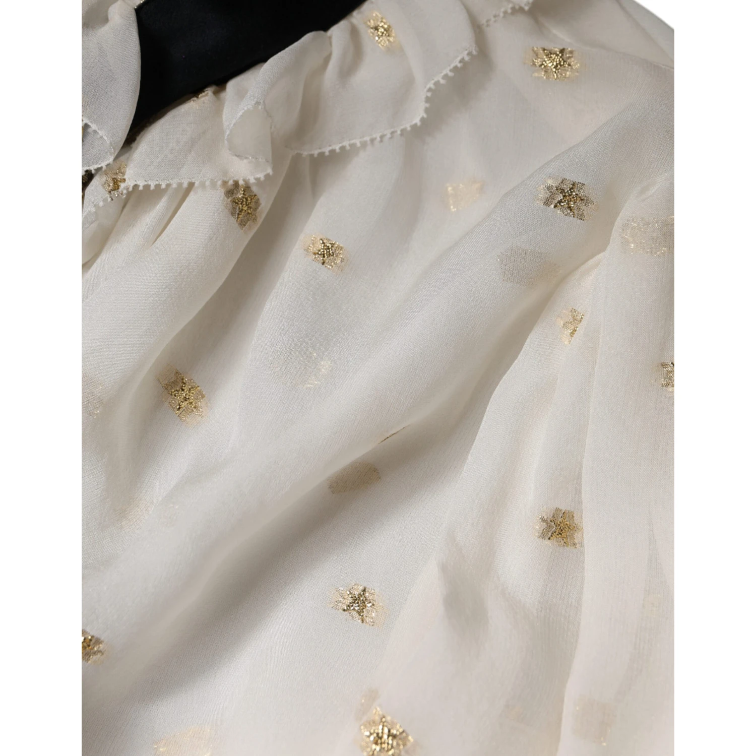 Off White Silk Blend Ascot Collar Blouse Top