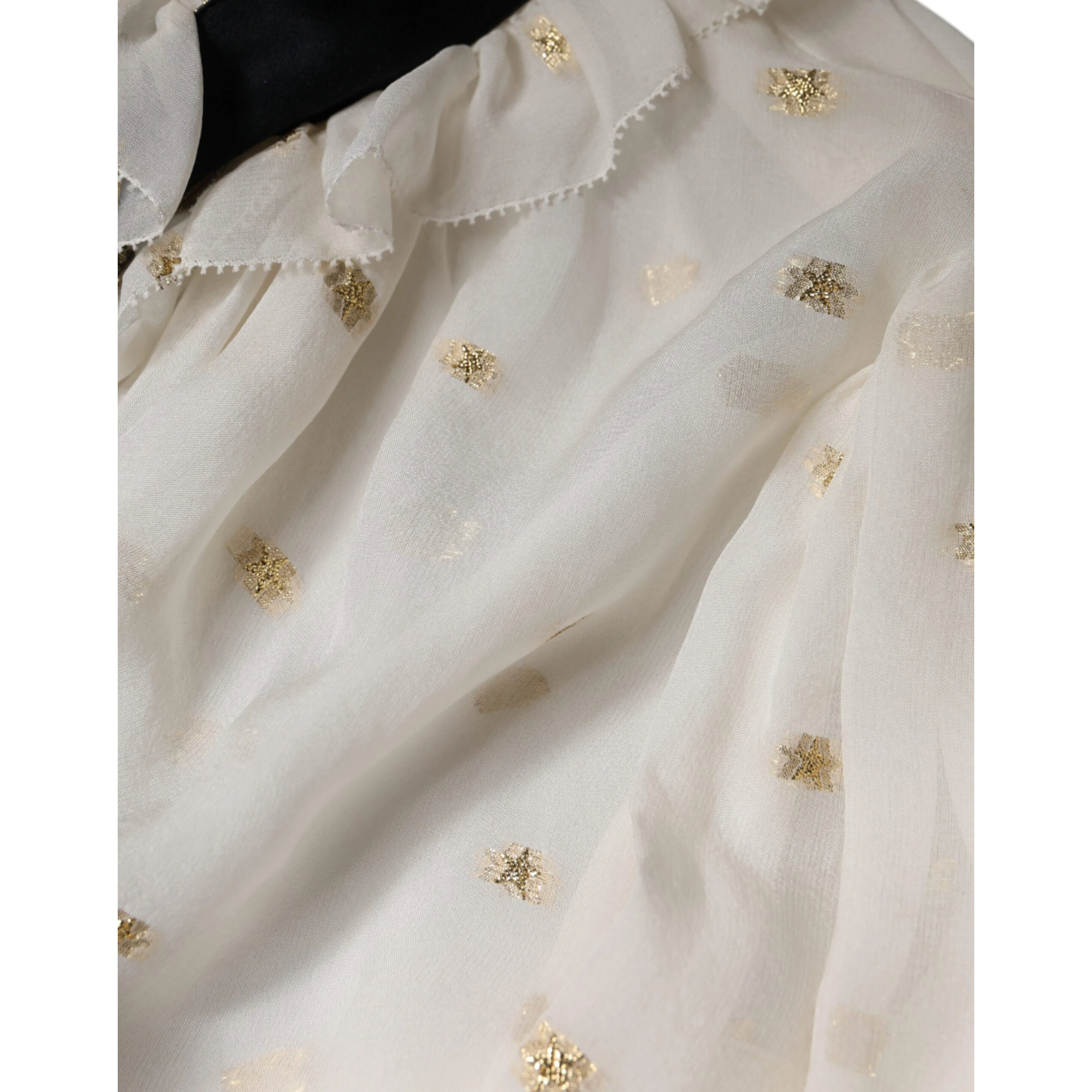 Off White Silk Blend Ascot Collar Blouse Top