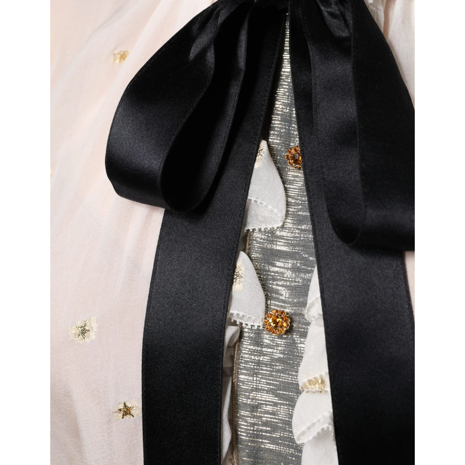 Off White Silk Blend Ascot Collar Blouse Top