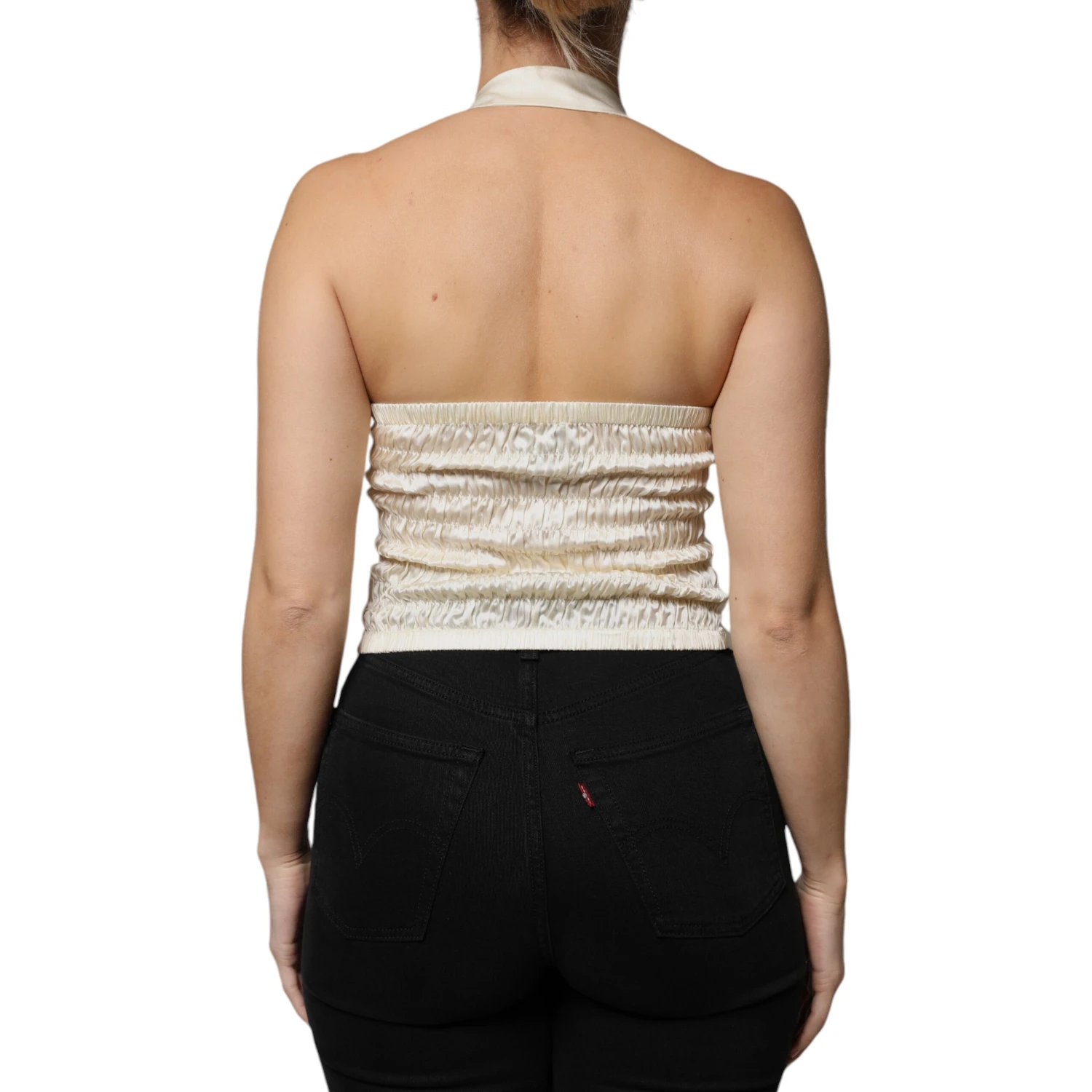 Off White Silk Sleeveless Buttoned Halter Top