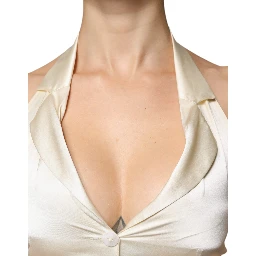 Off White Silk Sleeveless Buttoned Halter Top