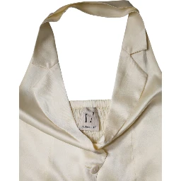 Off White Silk Sleeveless Buttoned Halter Top