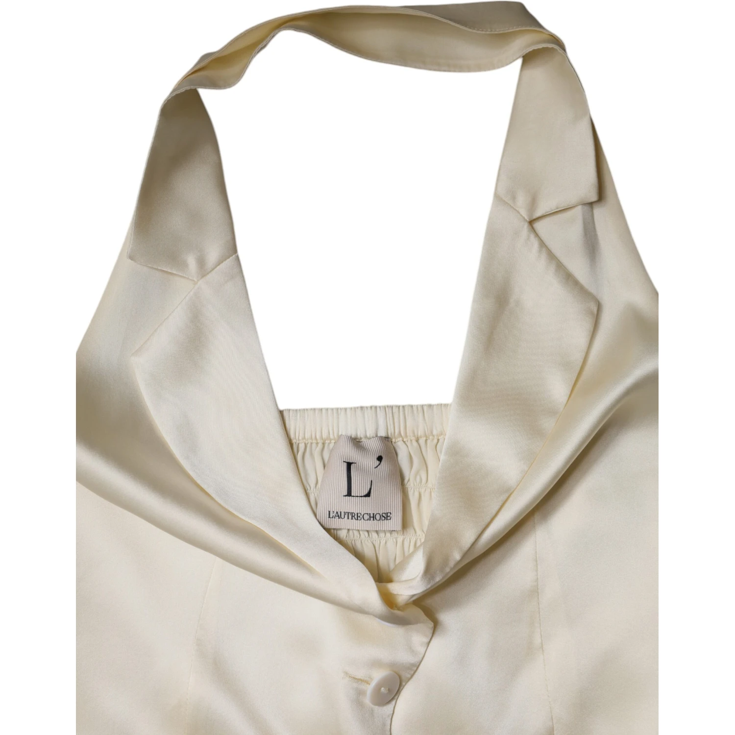 Off White Silk Sleeveless Buttoned Halter Top