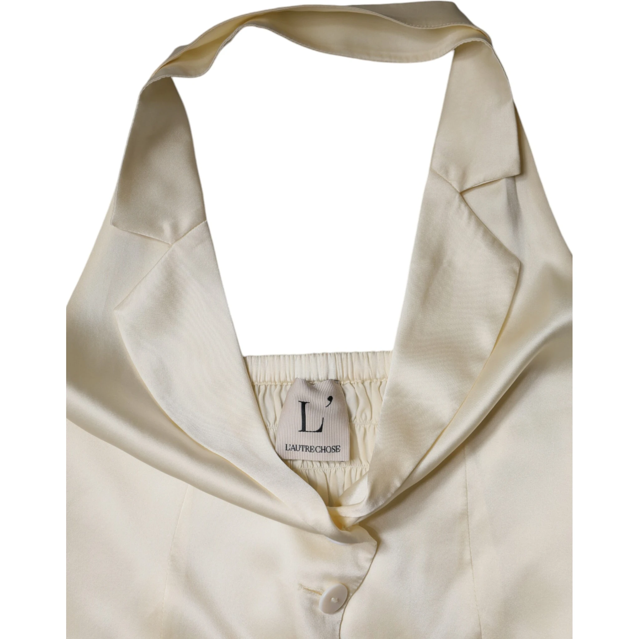 Off White Silk Sleeveless Buttoned Halter Top