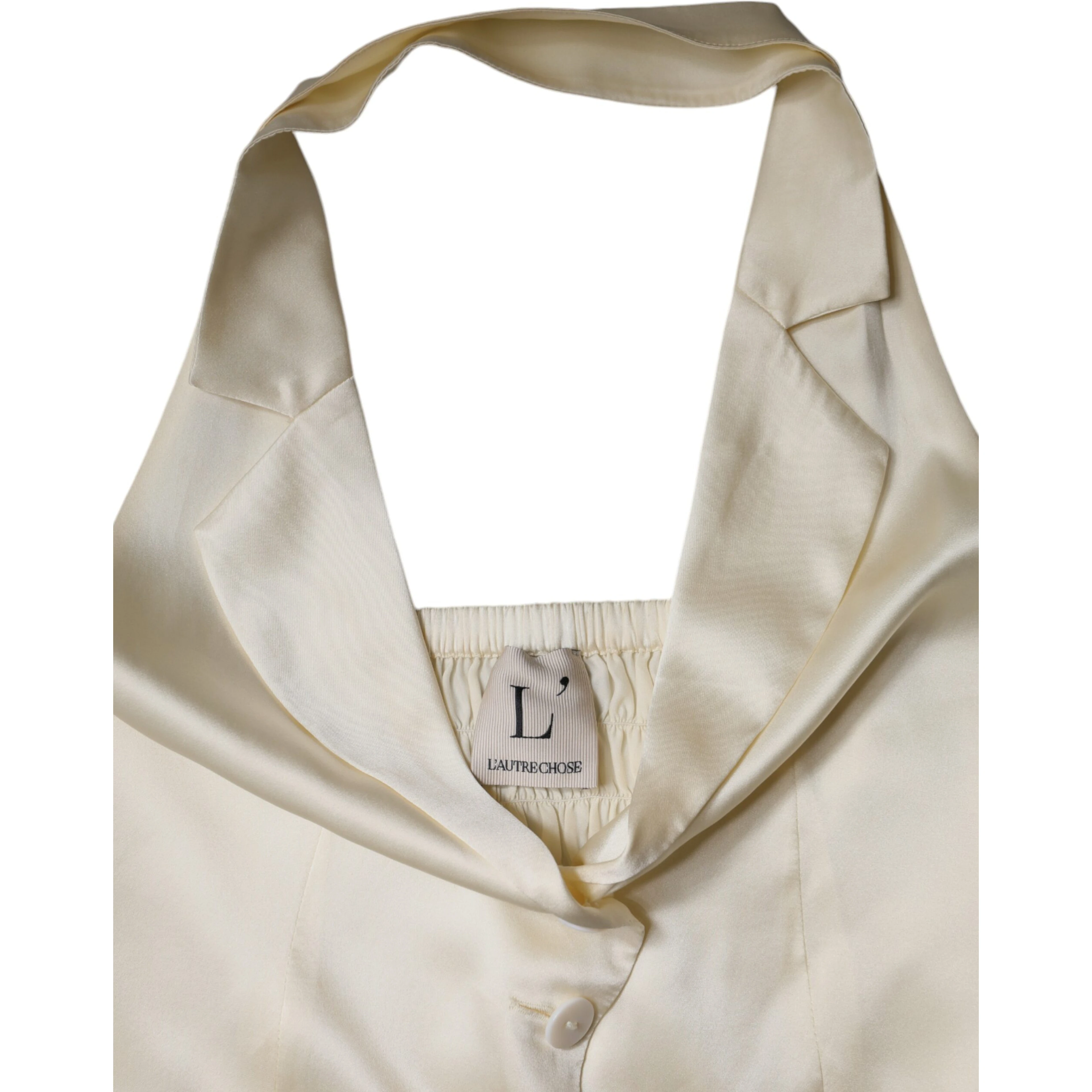 Off White Silk Sleeveless Buttoned Halter Top