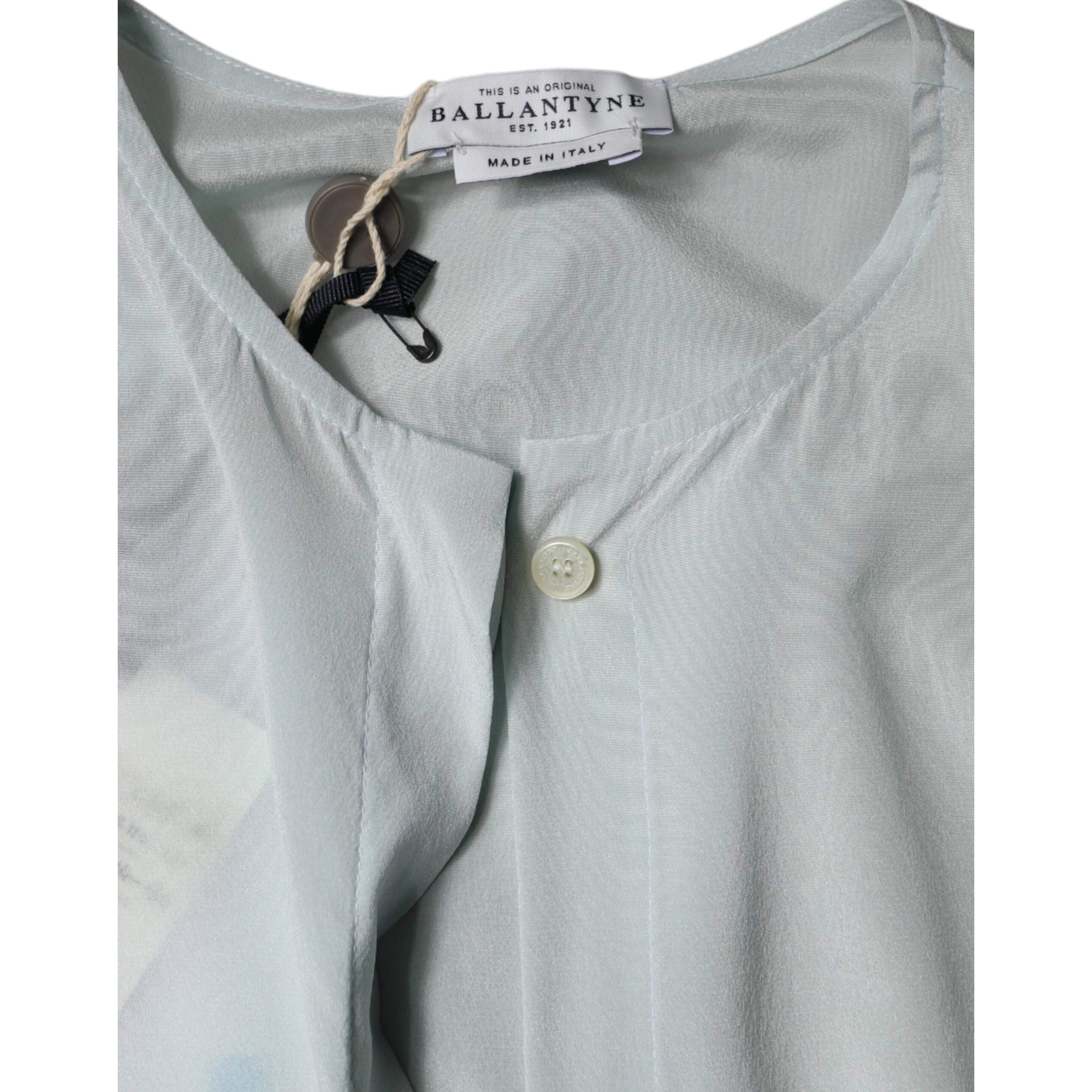 Light Blue Silk Ascot Collared Long Sleeves Top