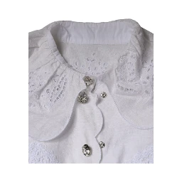 White Cotton Lace Trim Collared Blouse Top