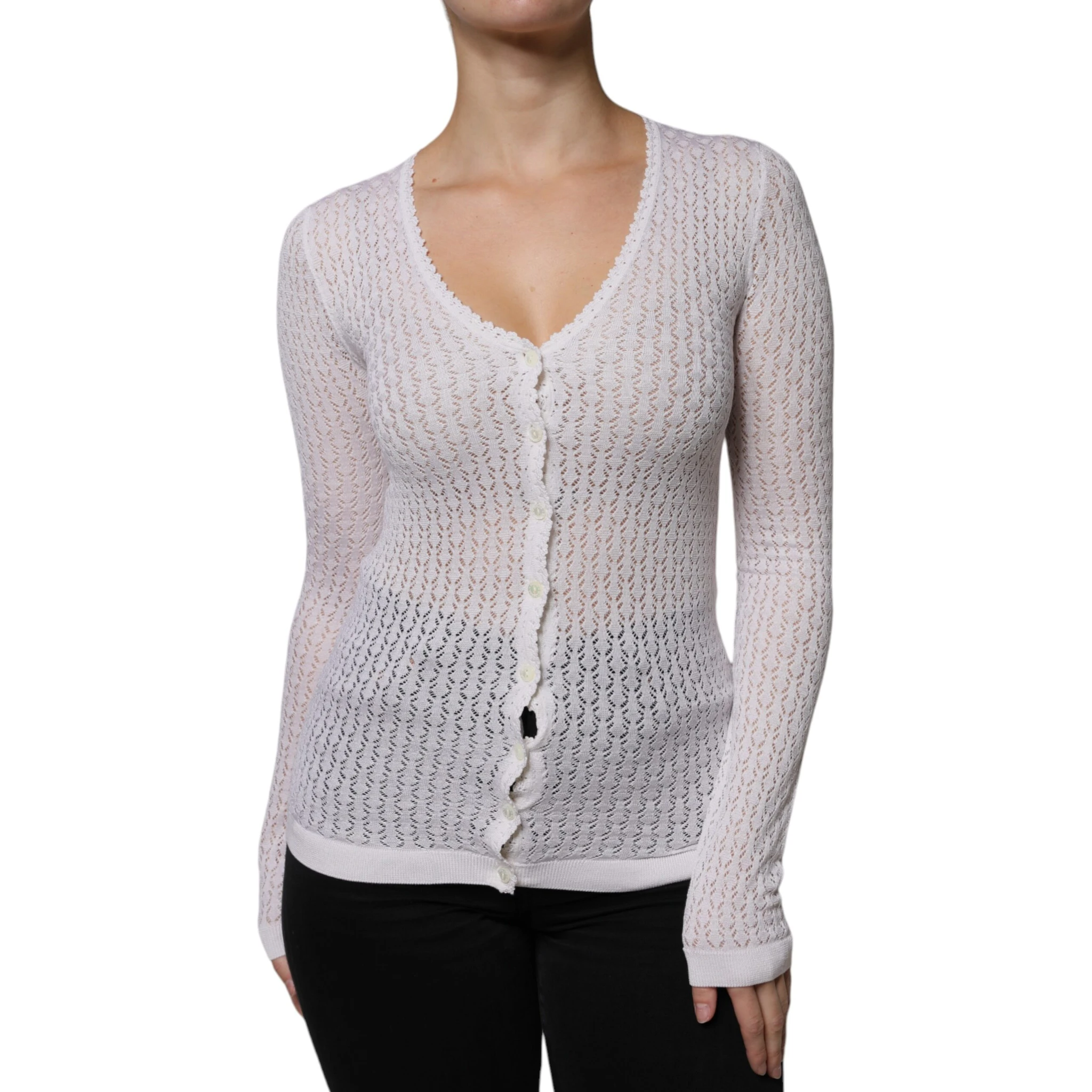 White Silk Button Down Cardigan Sweater