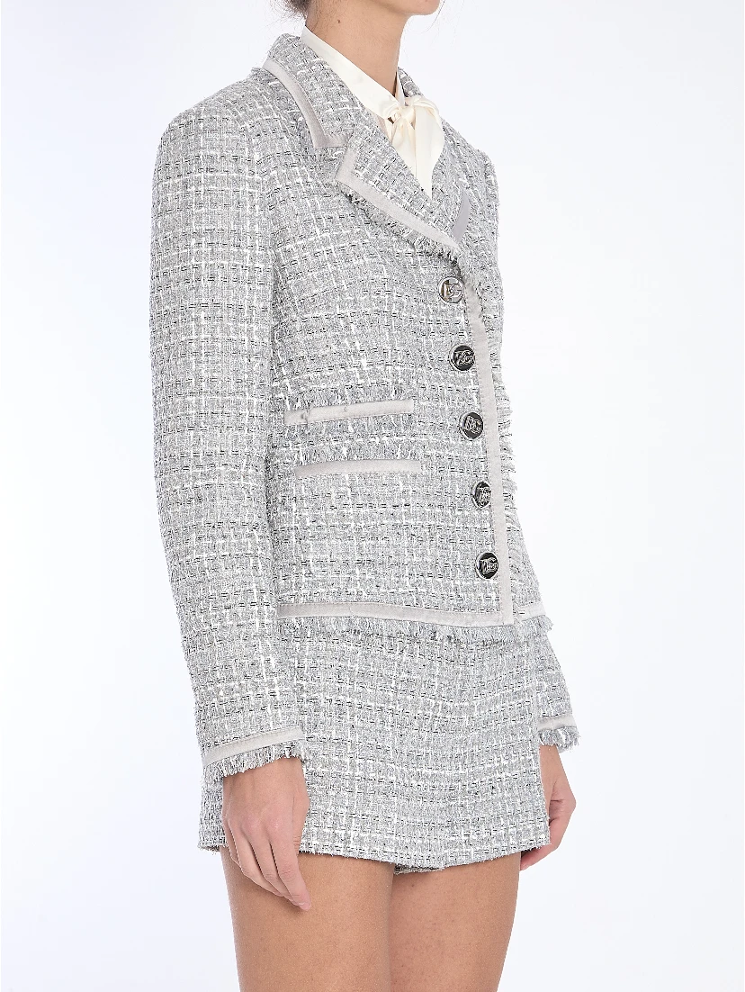 Jacket in grey lamé bouclé