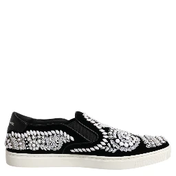 Black Embellished London Men Slip On Shoes