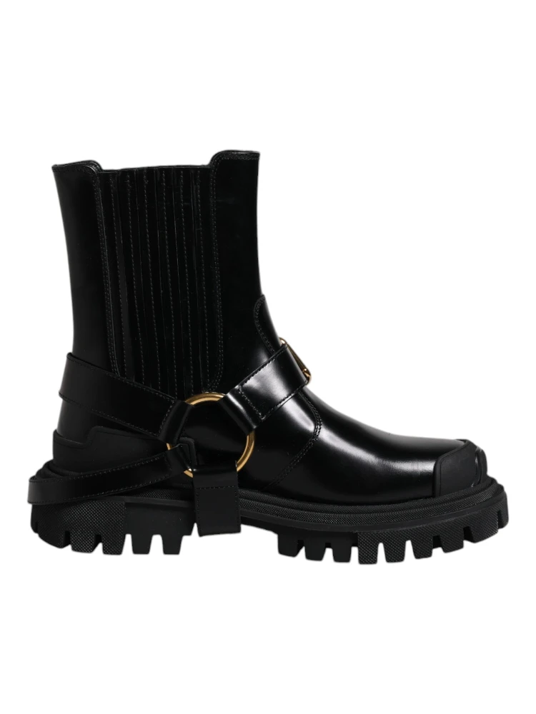 Black Leather Slip On Stretch Trekking Boots Shoes