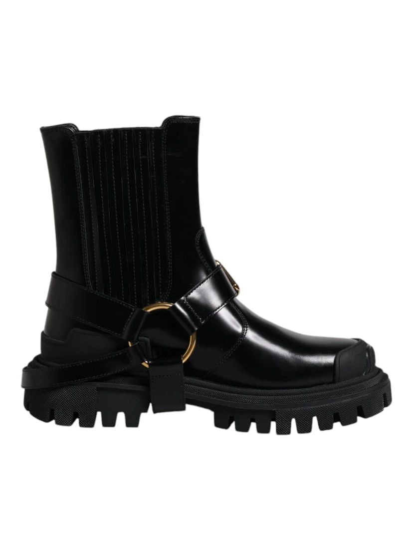 Black Leather Slip On Stretch Trekking Boots Shoes
