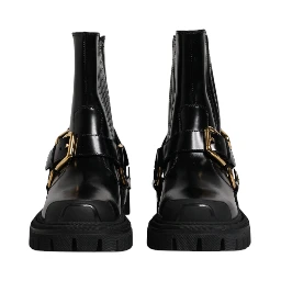 Black Leather Slip On Stretch Trekking Boots Shoes