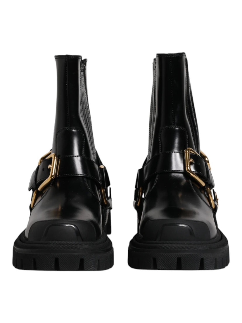 Black Leather Slip On Stretch Trekking Boots Shoes