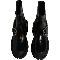 Black Leather Slip On Stretch Trekking Boots Shoes