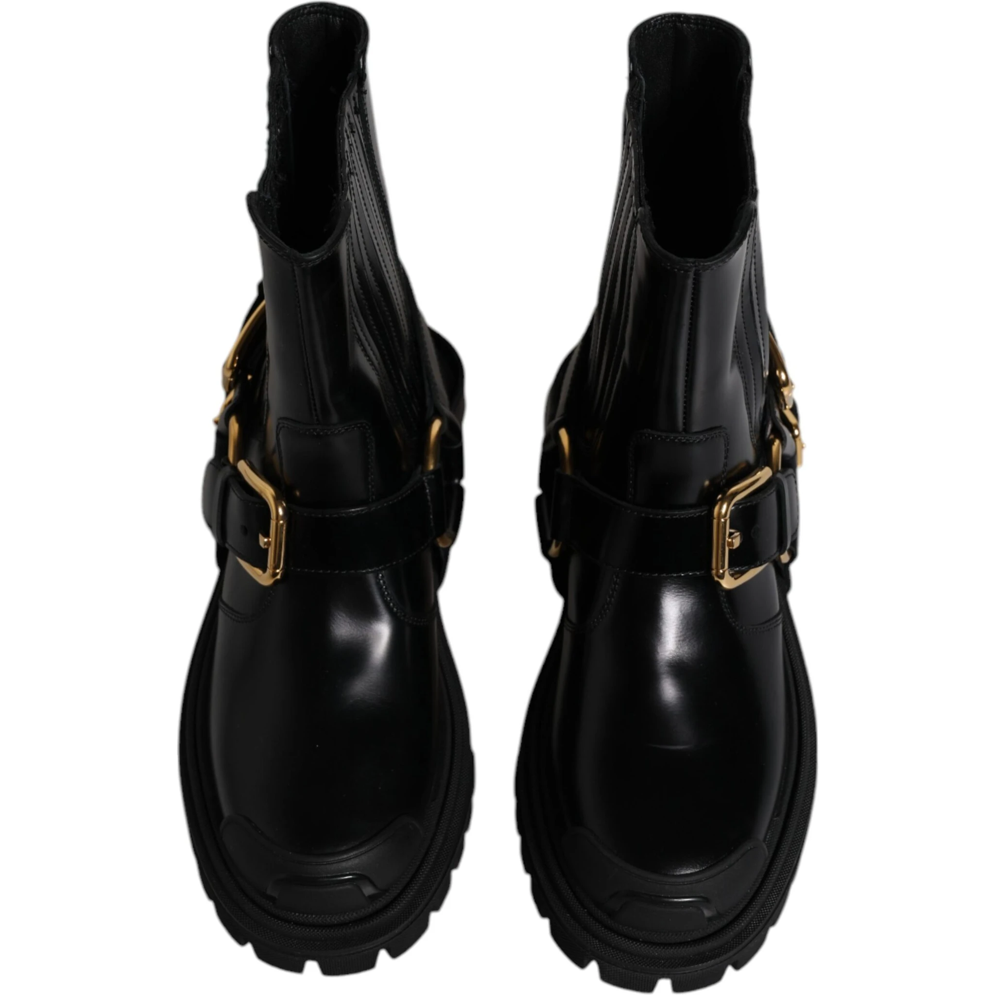 Black Leather Slip On Stretch Trekking Boots Shoes