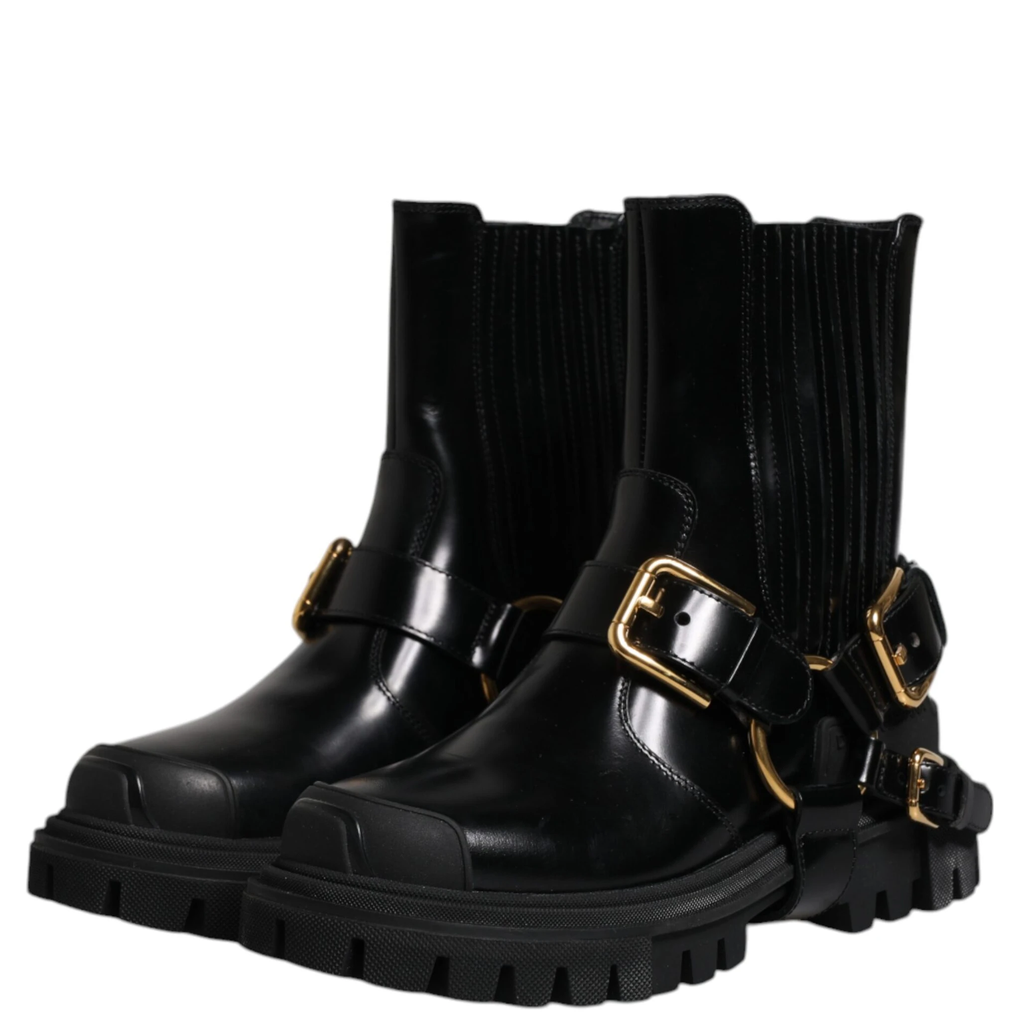 Black Leather Slip On Stretch Trekking Boots Shoes