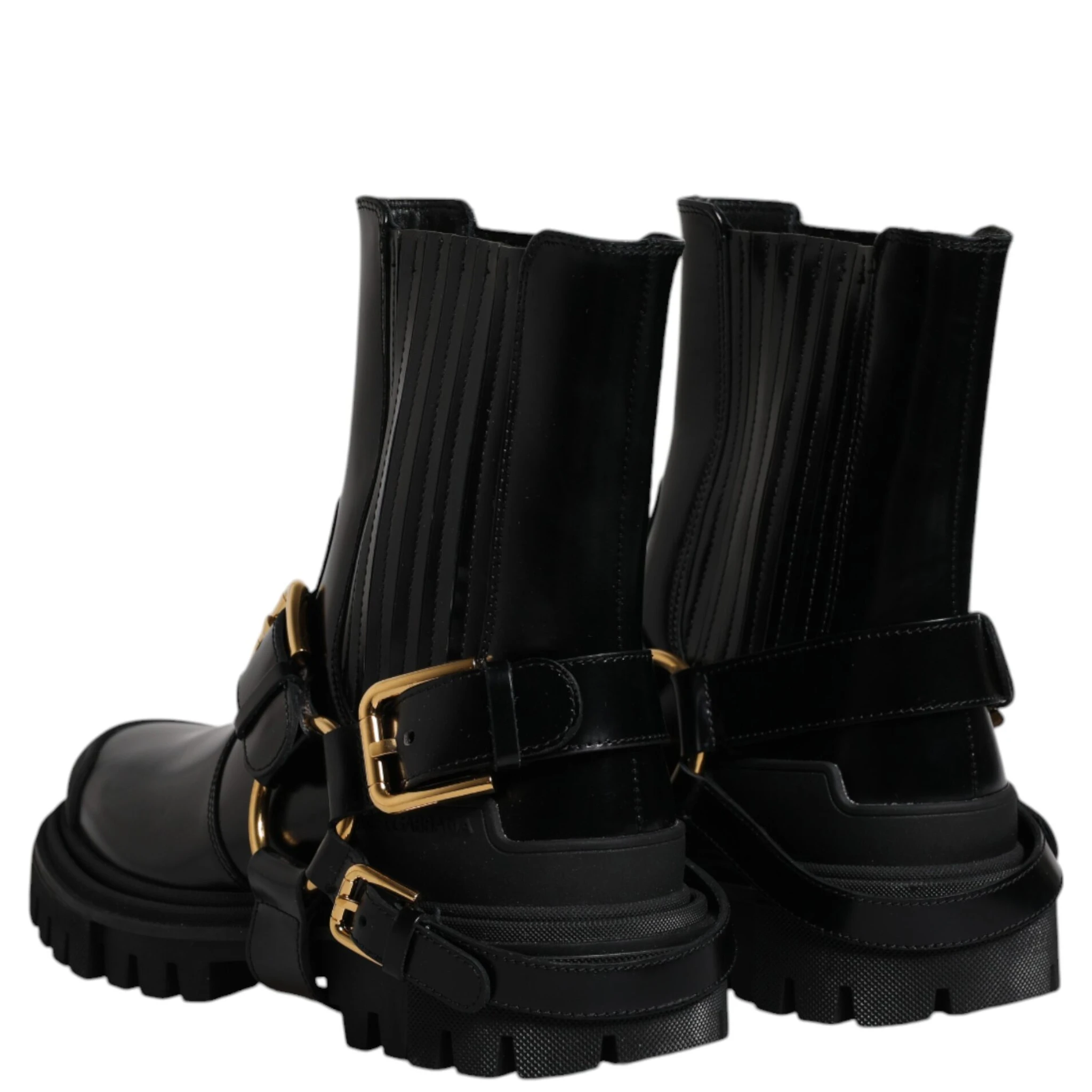 Black Leather Slip On Stretch Trekking Boots Shoes