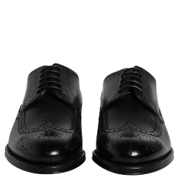 Black Leather Derby Wingtip Formal Shoes