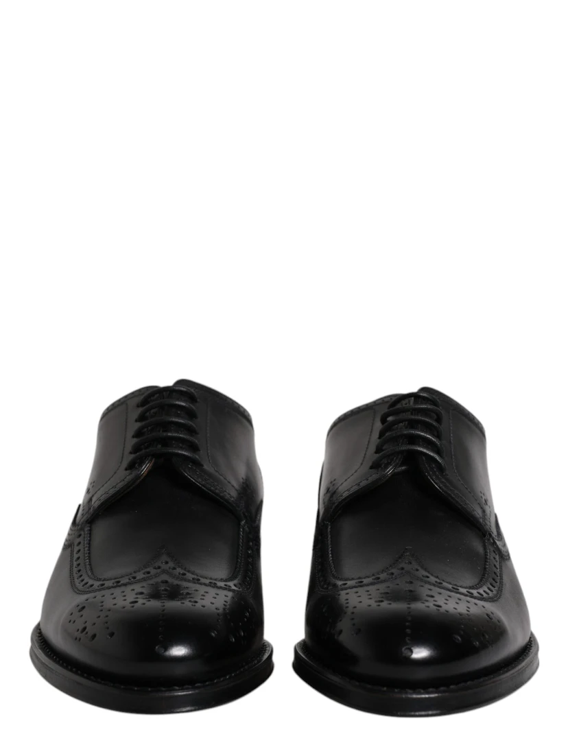 Black Leather Derby Wingtip Formal Shoes