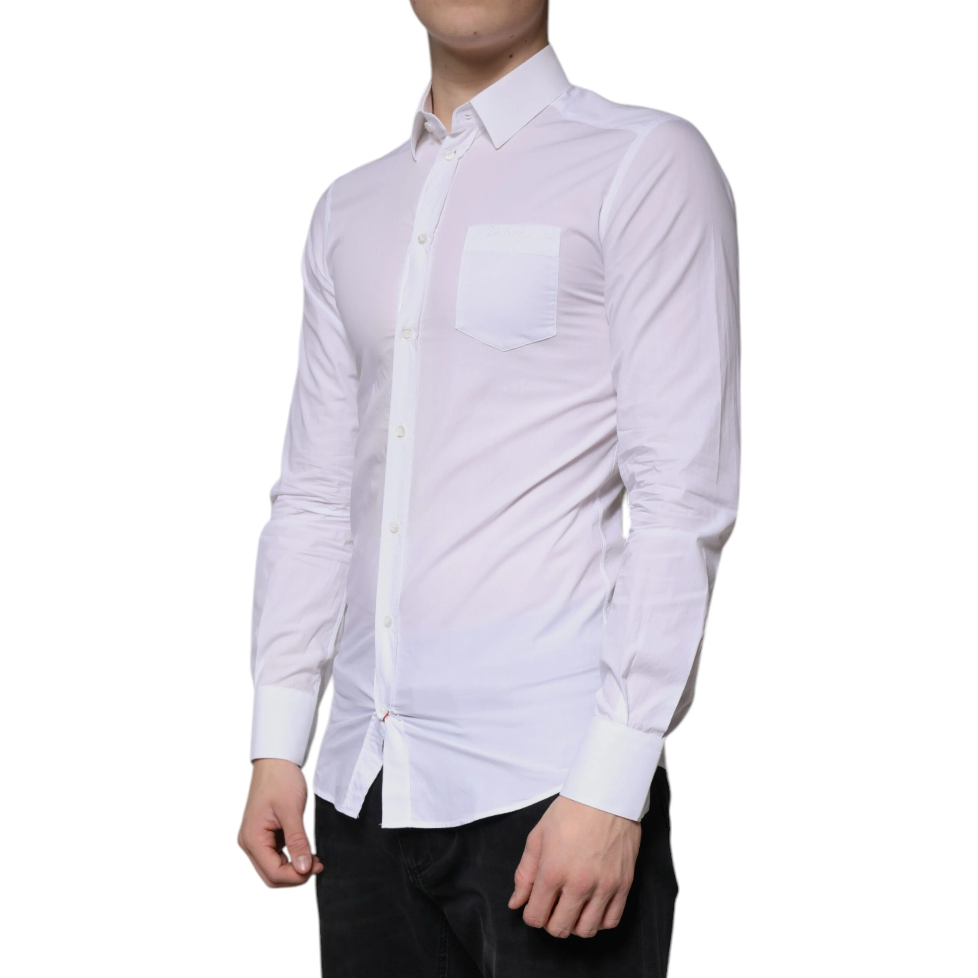 White Cotton Long Sleeve GOLD Dress Men Shirt