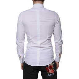 White Cotton Long Sleeve GOLD Dress Men Shirt