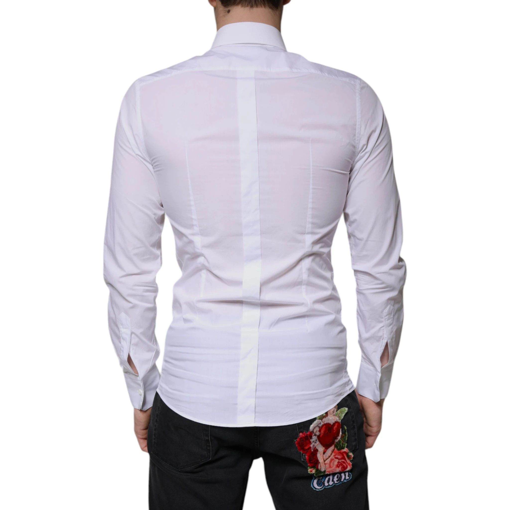 White Cotton Long Sleeve GOLD Dress Men Shirt