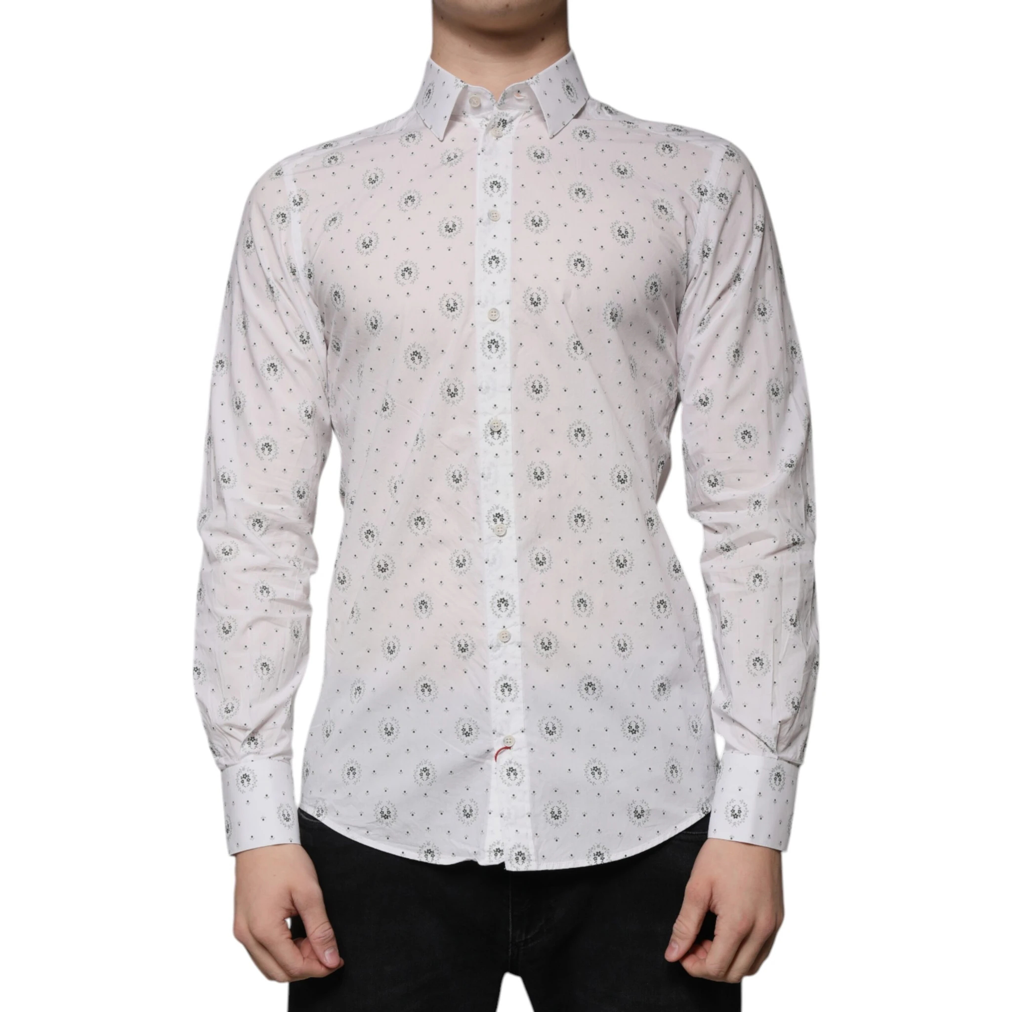 White Printed Cotton Slim Fit Men Dress Shirt