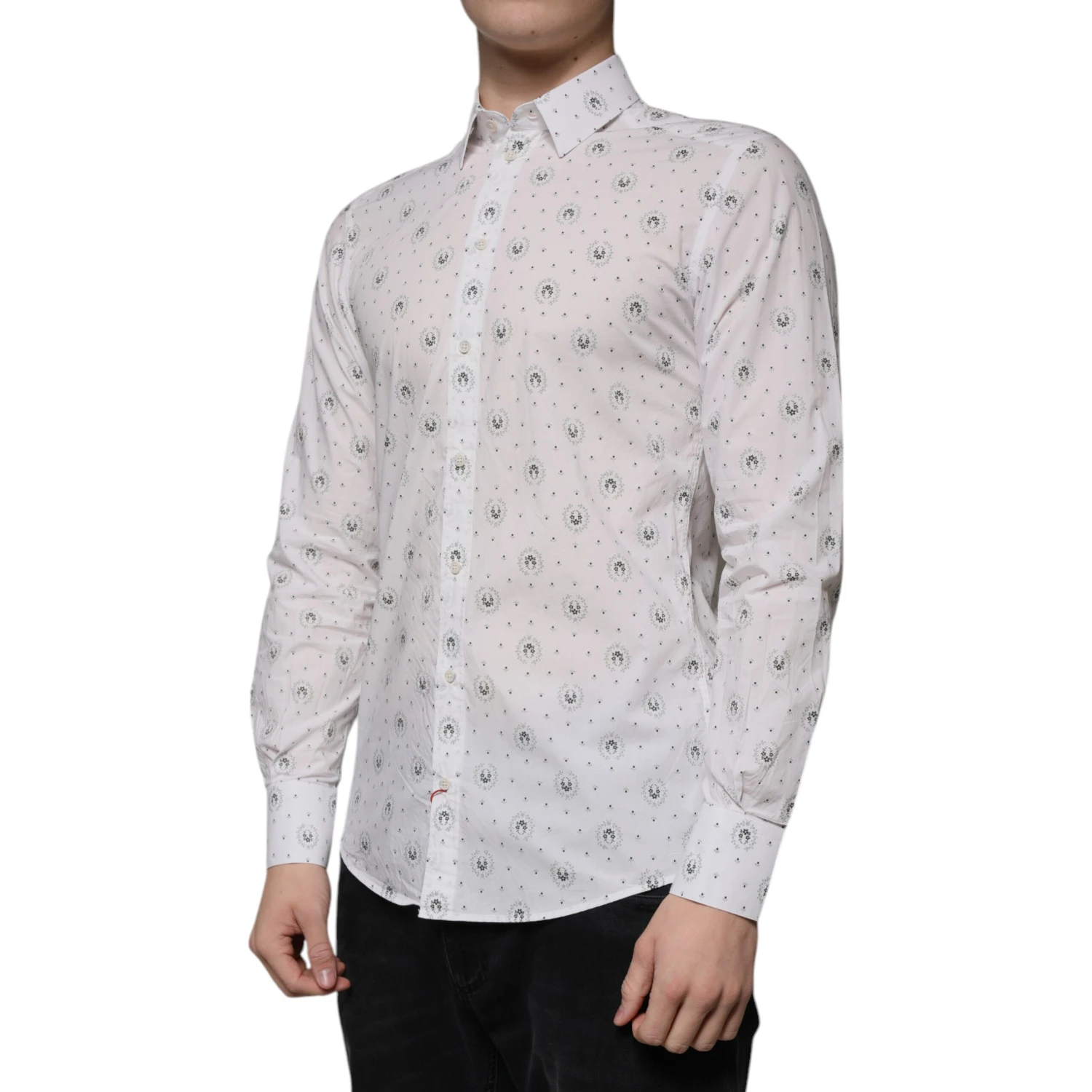 White Printed Cotton Slim Fit Men Dress Shirt