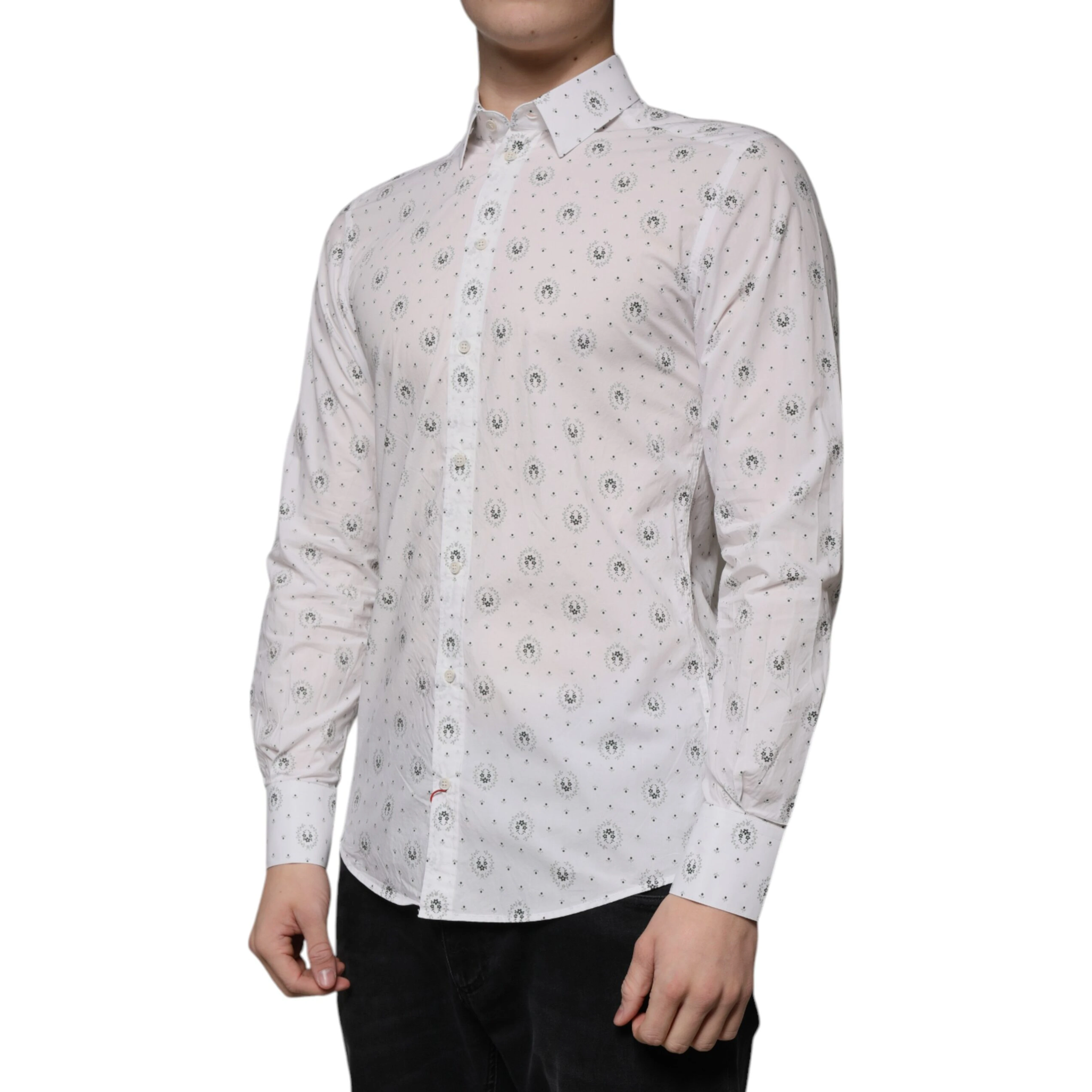 White Printed Cotton Slim Fit Men Dress Shirt