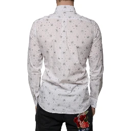 White Printed Cotton Slim Fit Men Dress Shirt