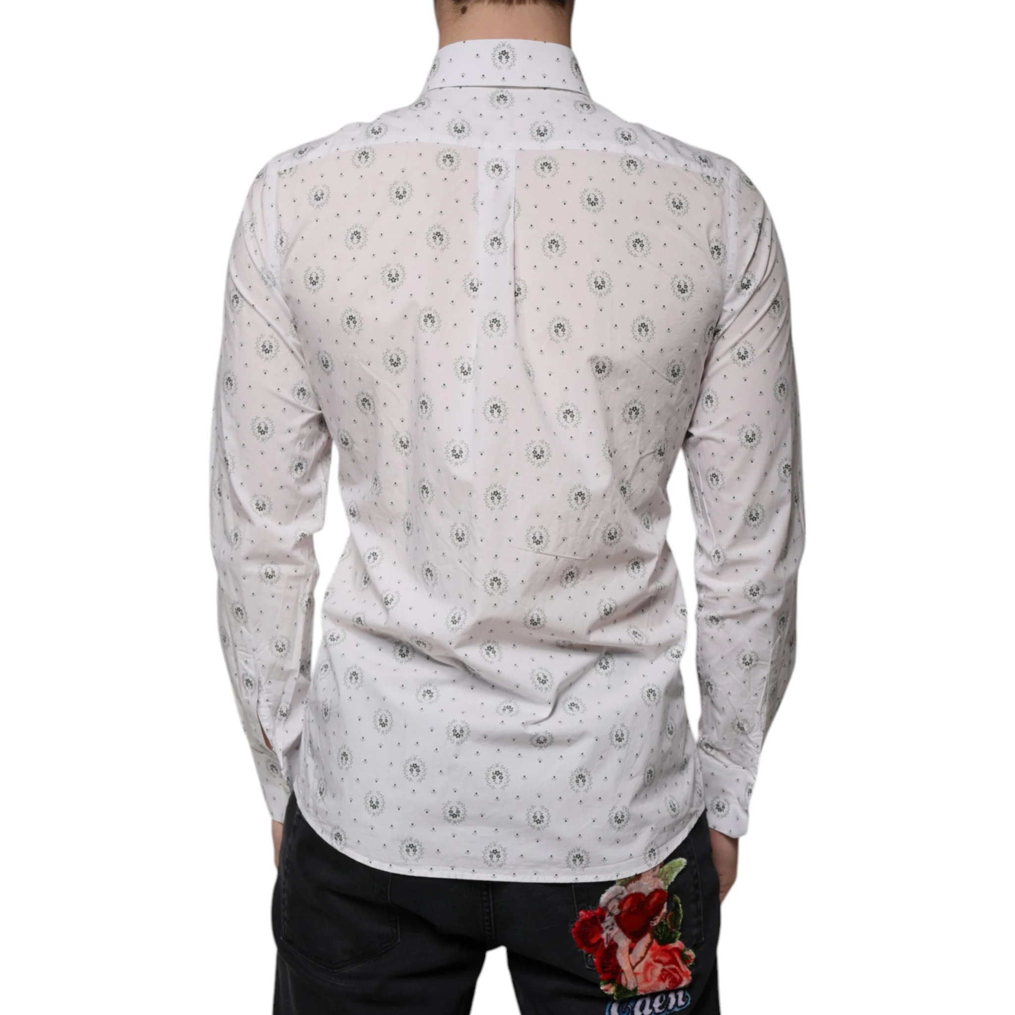 White Printed Cotton Slim Fit Men Dress Shirt
