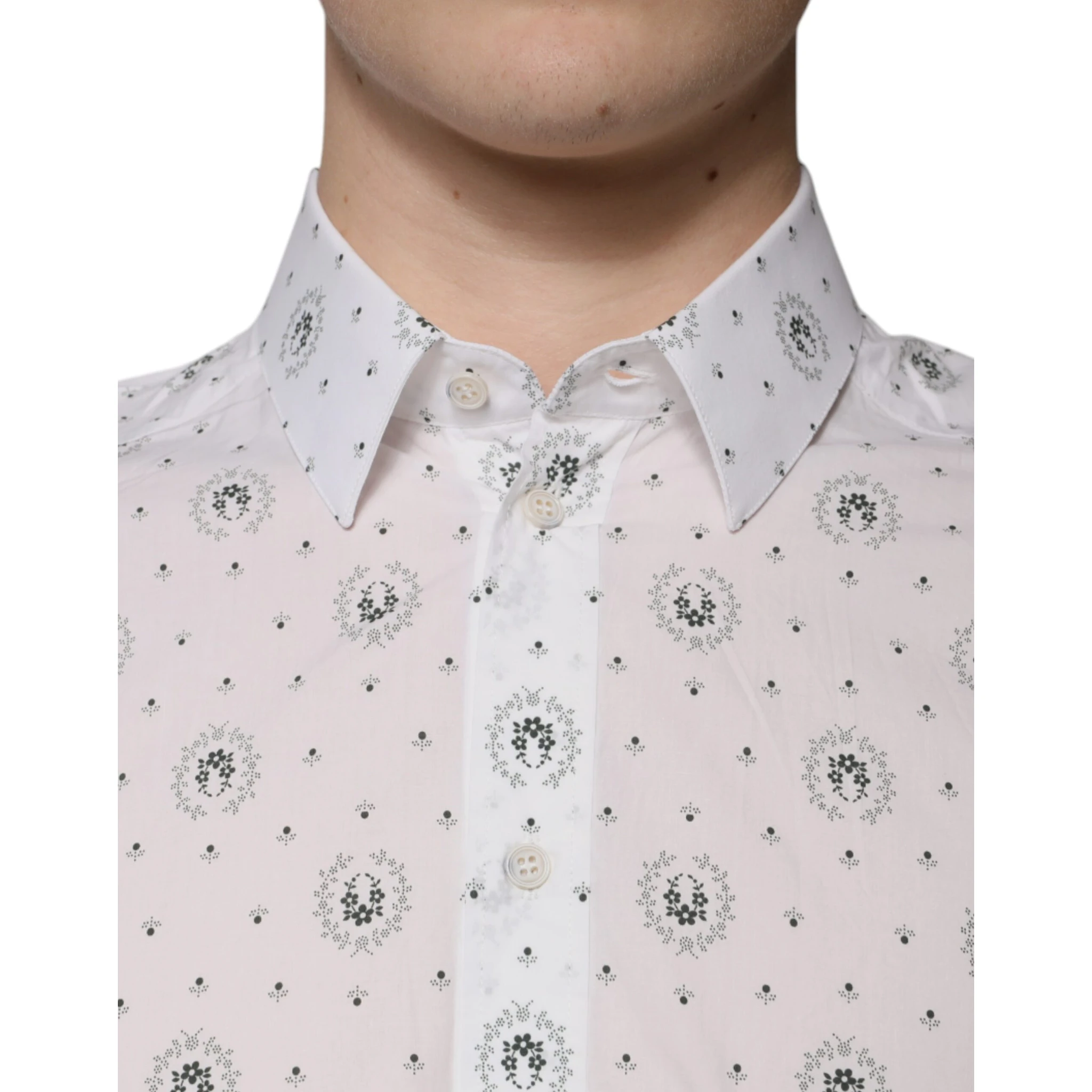 White Printed Cotton Slim Fit Men Dress Shirt