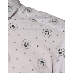 White Printed Cotton Slim Fit Men Dress Shirt