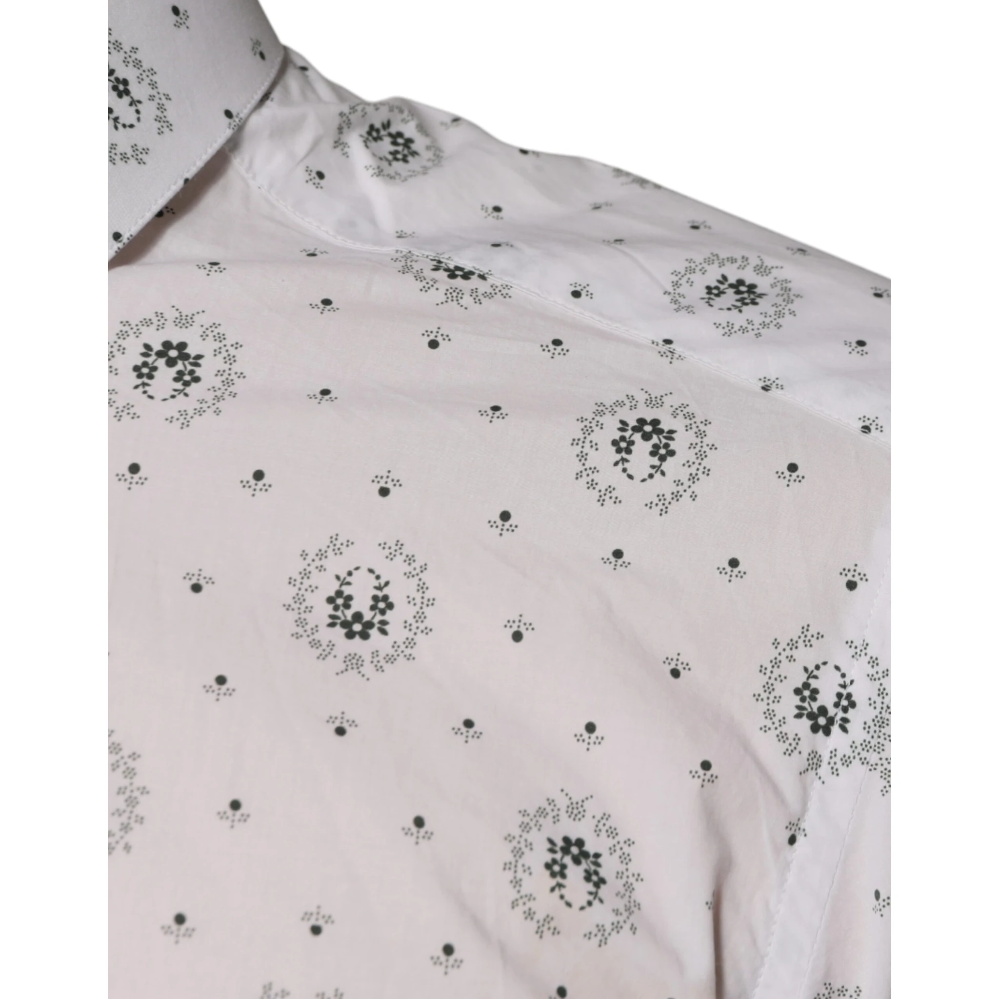 White Printed Cotton Slim Fit Men Dress Shirt