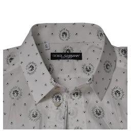 White Printed Cotton Slim Fit Men Dress Shirt