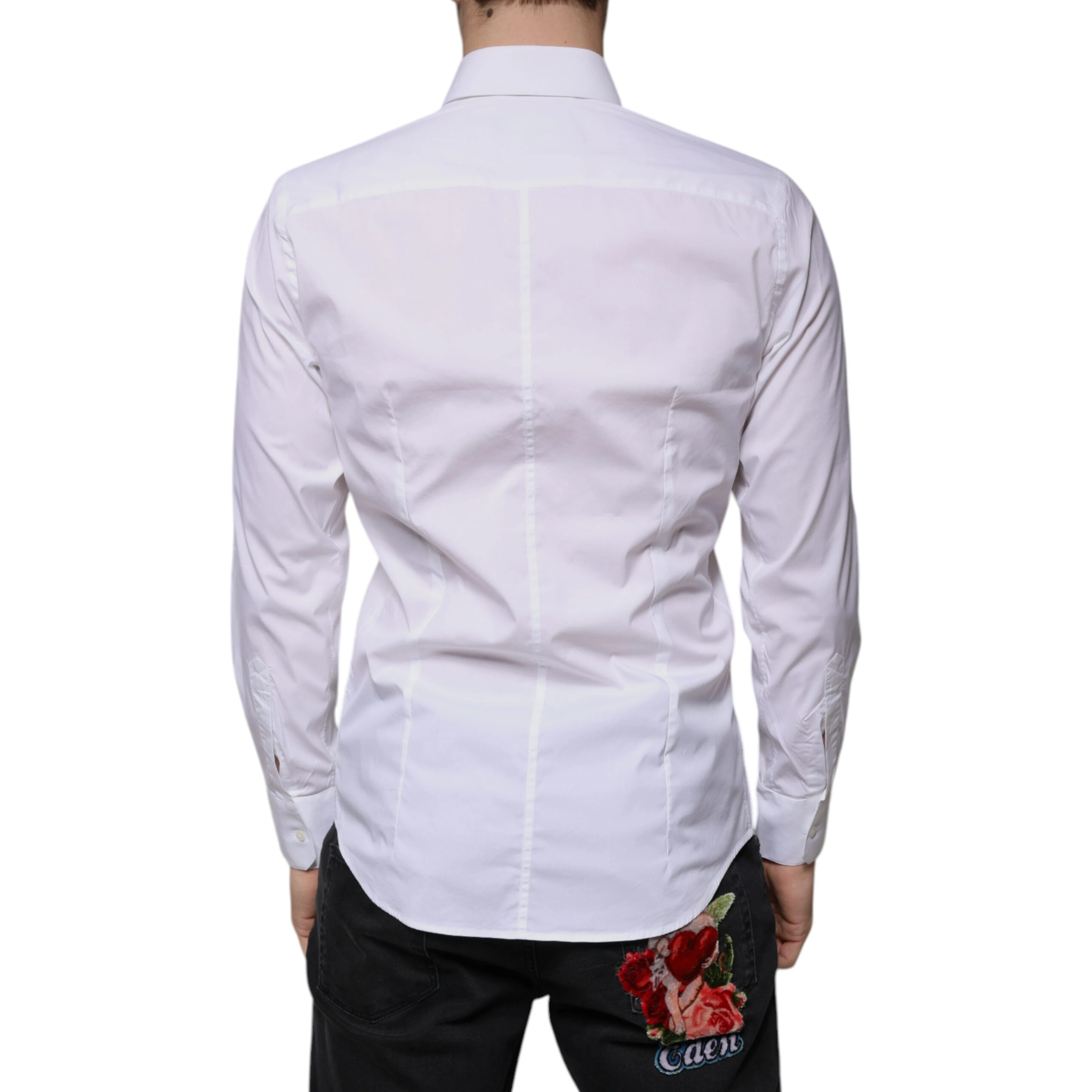 White Cotton Blend Men MARTINI Dress Shirt