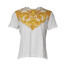 White Medusa Print Cotton Crew Neck T-shirt