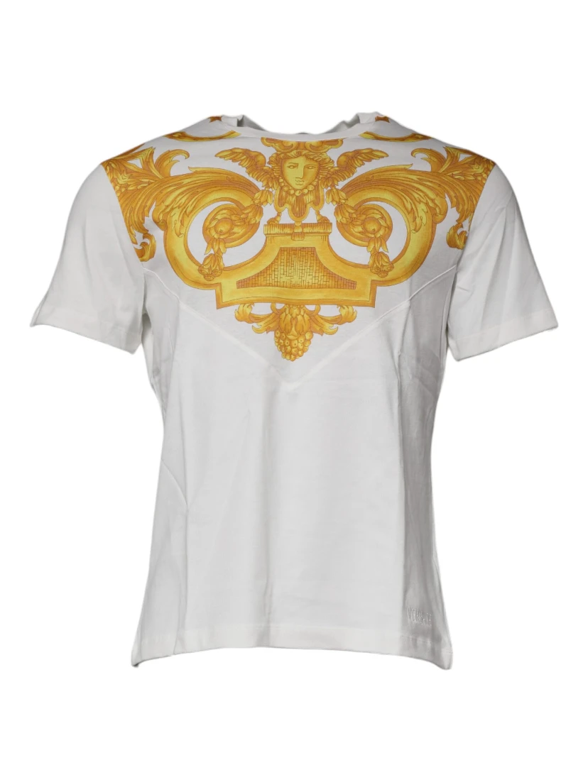White Medusa Print Cotton Crew Neck T-shirt