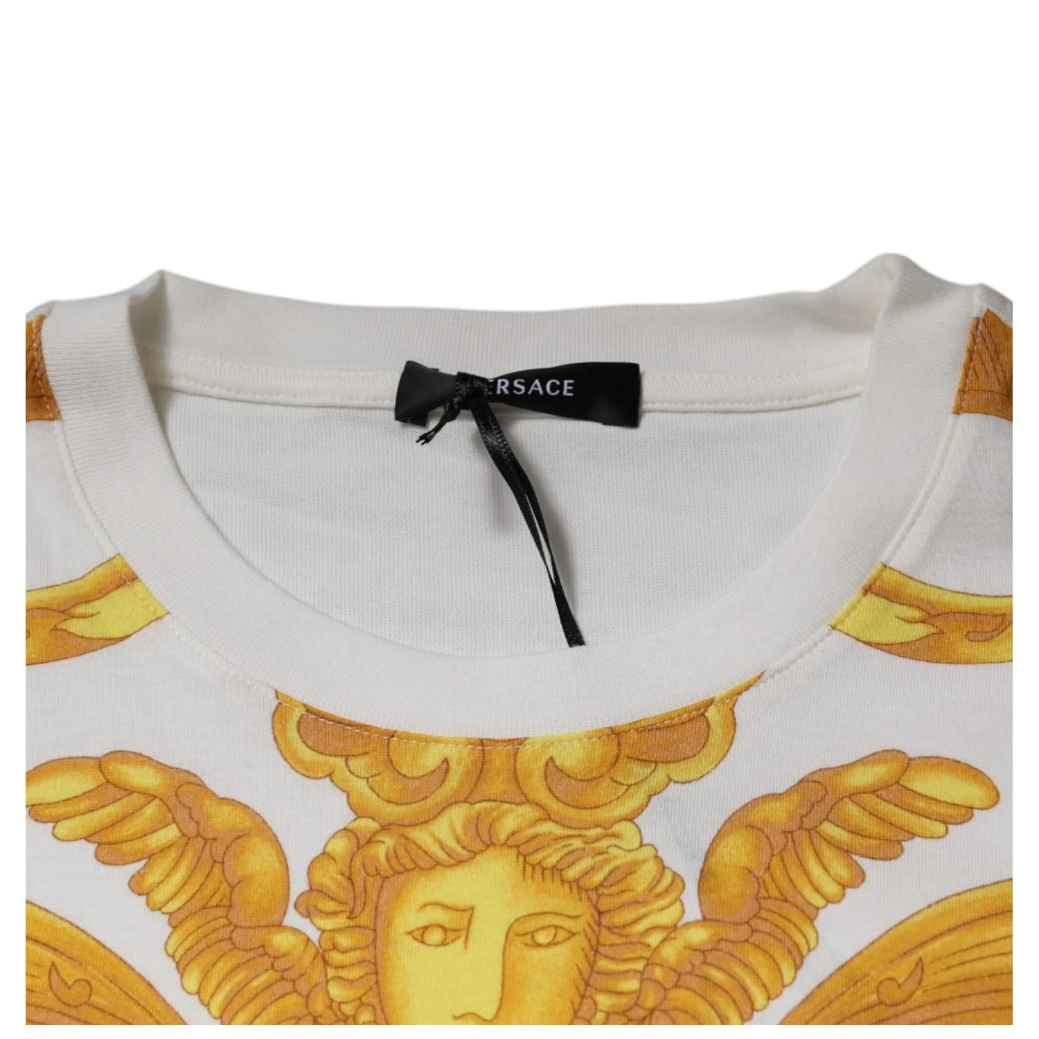 White Medusa Print Cotton Crew Neck T-shirt