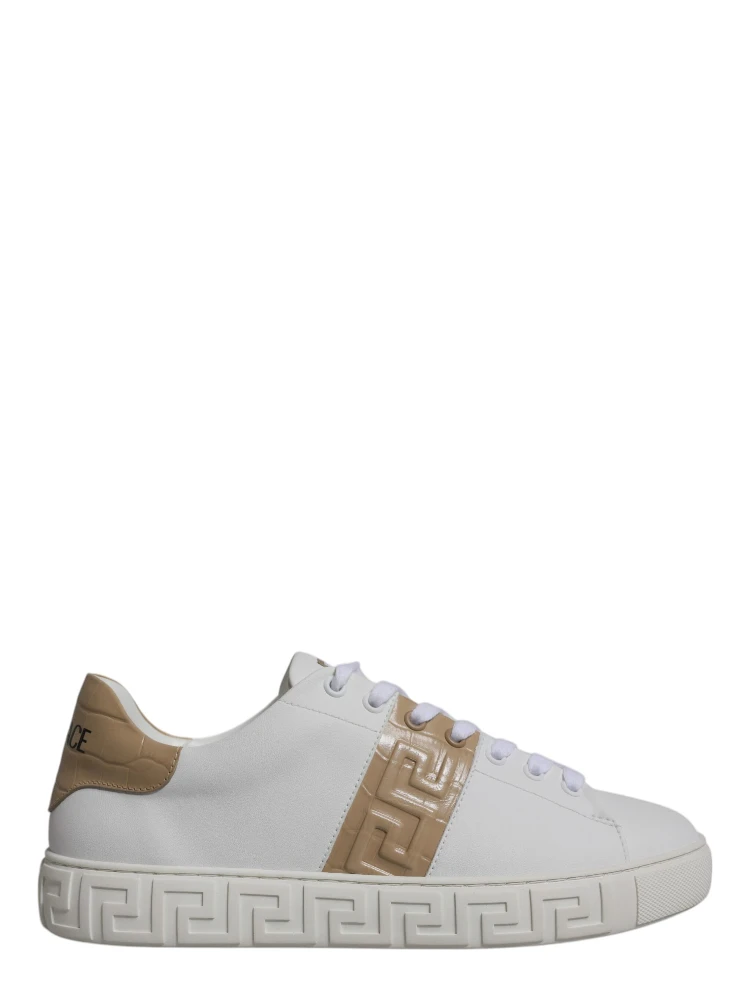 White Brown Greca Print TPU Low Top Men Sneakers Shoes