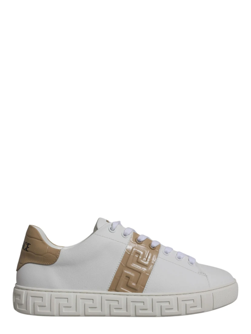 White Brown Greca Print TPU Low Top Men Sneakers Shoes