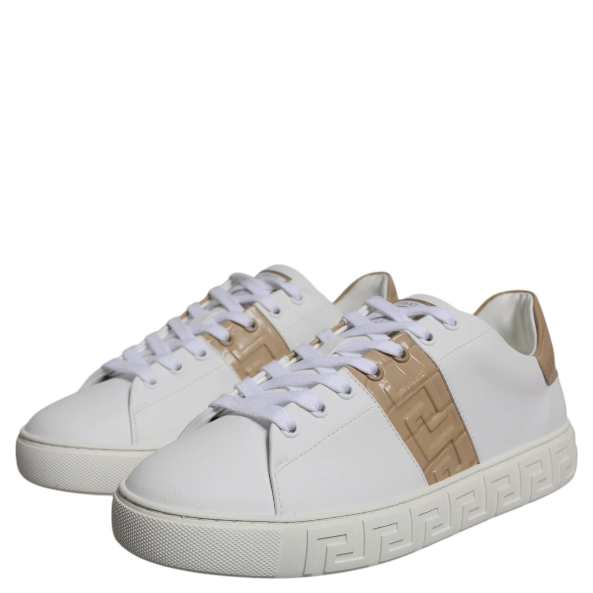 White Brown Greca Print TPU Low Top Men Sneakers Shoes