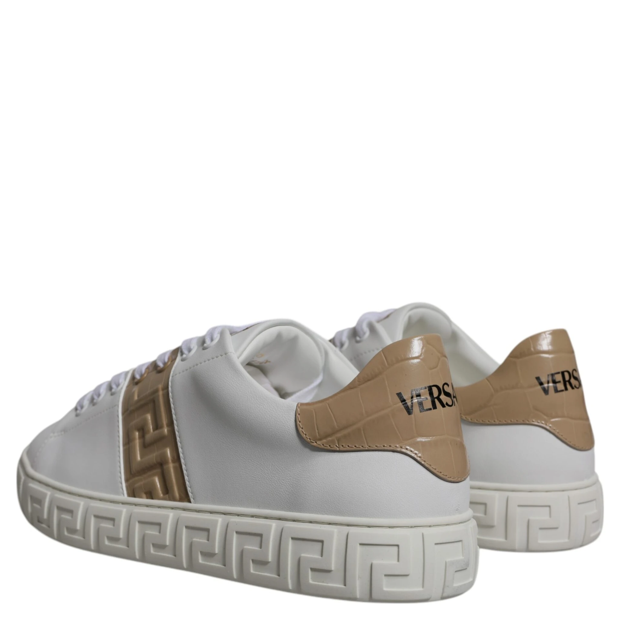 White Brown Greca Print TPU Low Top Men Sneakers Shoes