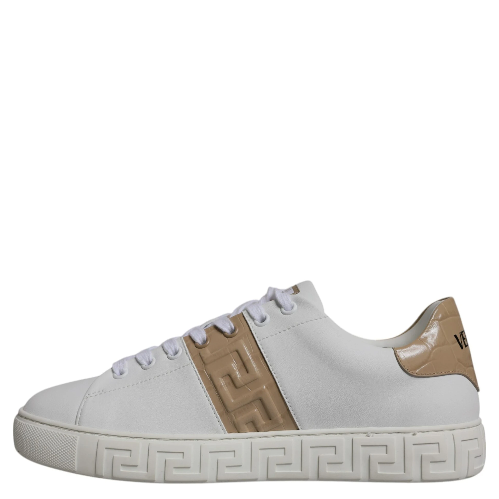 White Brown Greca Print TPU Low Top Men Sneakers Shoes